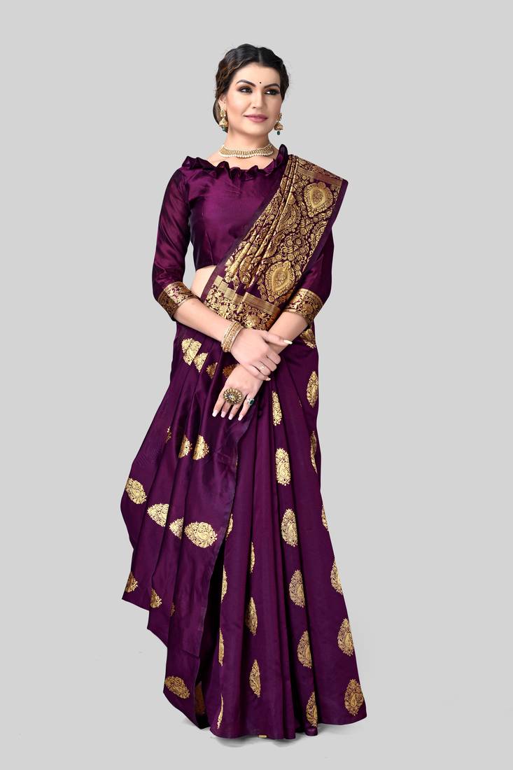 WINE WOVEN KANJIVARAM SILK SAREE WITH BLOUSE PIECE