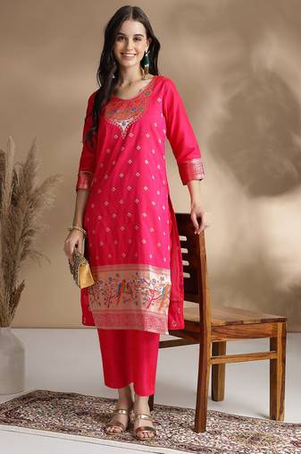 Rajgranth women's jacquard fabric jacquard print kurta set with duppata