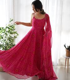 Pure Soft Lightweight Chiffon Fabric Bandhej Print Fully Flair Gown, Dupatta And Pent
