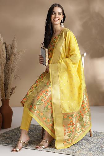 Rajgranth women's jacquard fabric jacquard print kurta set with duppata