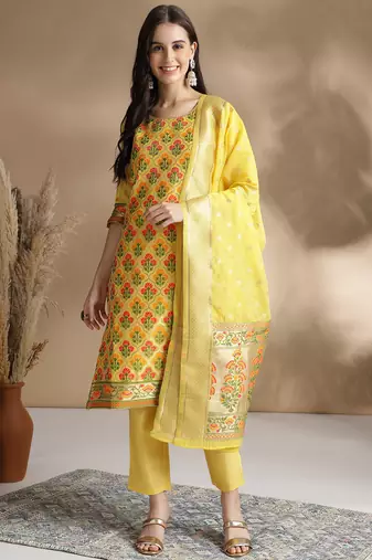 Rajgranth women's jacquard fabric jacquard print kurta set with duppata