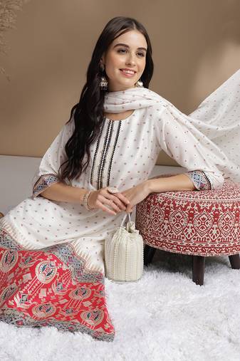 Rajgranth women's jacquard fabric jacquard print kurta set with duppata