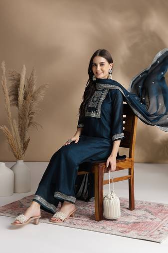 Rajgranth women's vichitra silk fabric embroidered woek kurta set with duppata