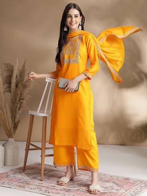 Rajgranth women's vichitra silk fabric embroidered woek kurta set with duppata 1