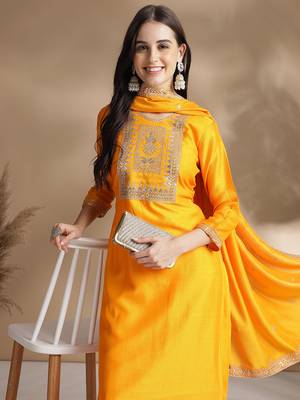Rajgranth women's vichitra silk fabric embroidered woek kurta set with duppata 3