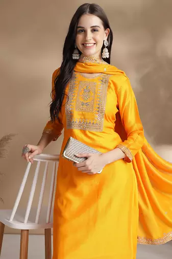 Rajgranth women's vichitra silk fabric embroidered woek kurta set with duppata