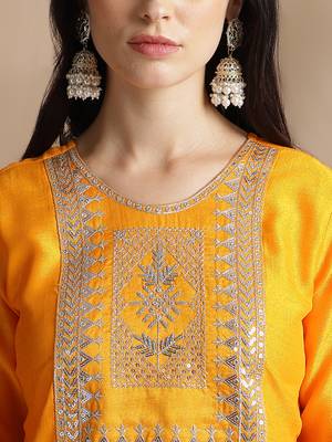 Rajgranth women's vichitra silk fabric embroidered woek kurta set with duppata 4