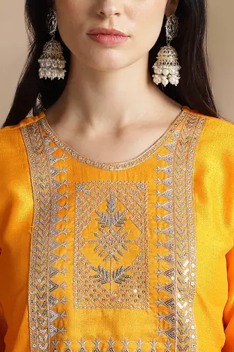 Rajgranth women's vichitra silk fabric embroidered woek kurta set with duppata