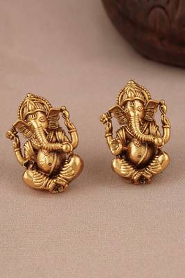 BEAUTIFUL GOLD PLATED GANESH PENDANT SET WITH EARRING | TEMPLE JEWELLERY 3