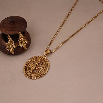 BEAUTIFUL GOLD PLATED KRISHNA PENDANT SET WITH EARRING | TEMPLE JEWELLERY 1