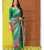 Multicolor Woven Faux Faux Kanjivaram Silk Saree With Blouse Piece