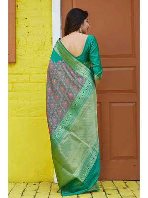Multicolor Woven Faux Faux Kanjivaram Silk Saree With Blouse Piece 3