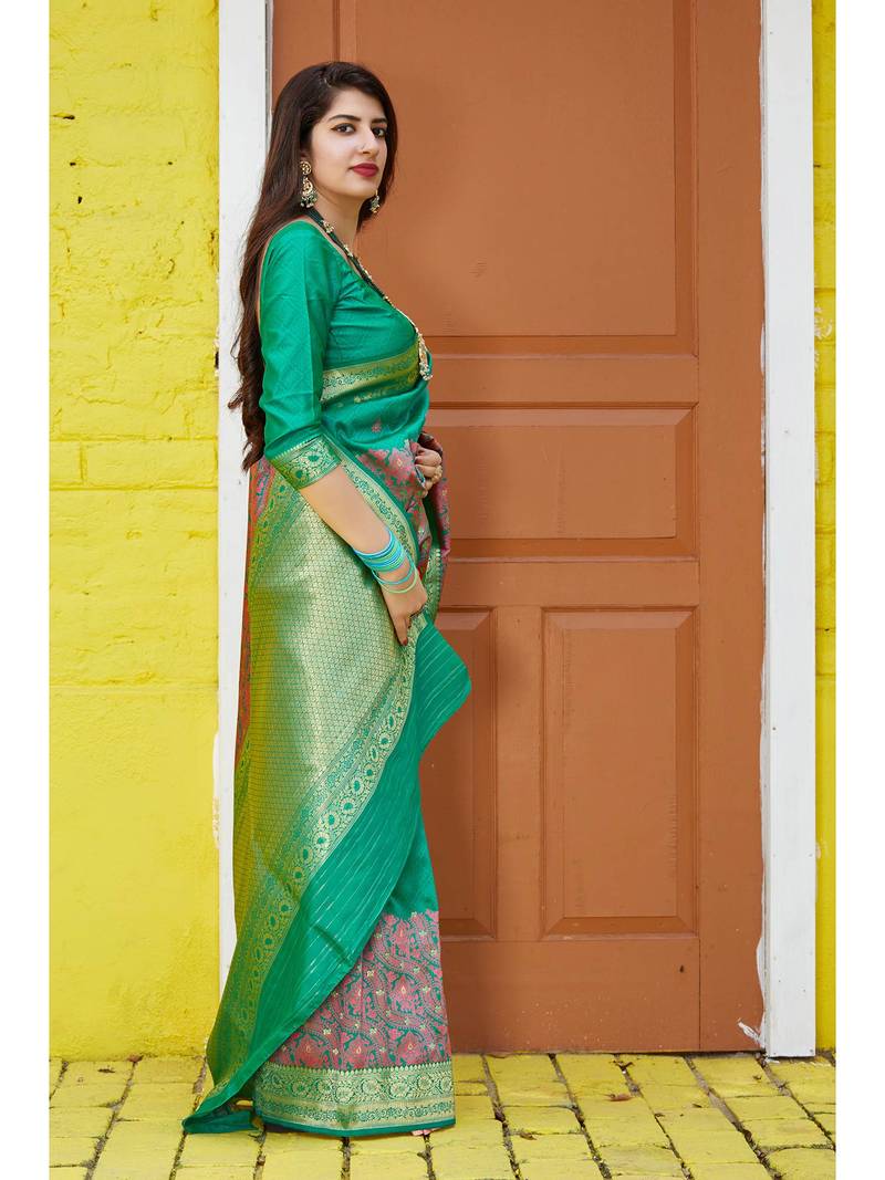 Multicolor Woven Faux Faux Kanjivaram Silk Saree With Blouse Piece