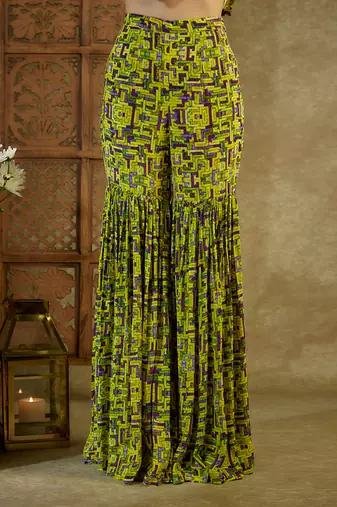 Green printed sharara set