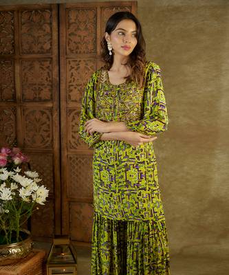 Green printed sharara set 3
