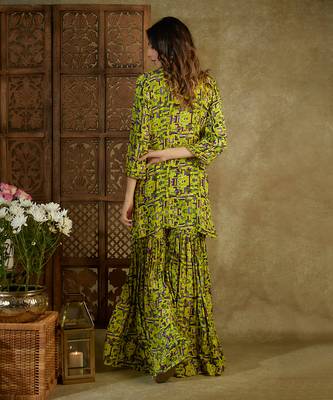 Green printed sharara set 4
