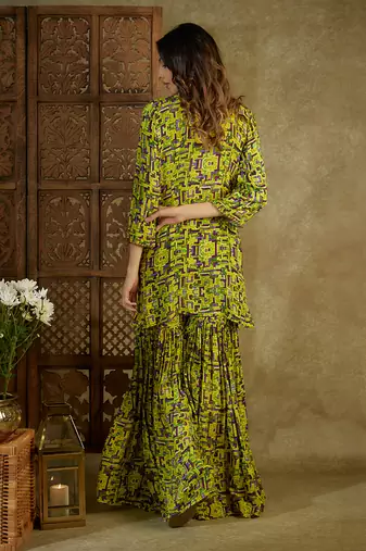 Green printed sharara set