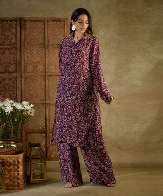 Purple printed long kurta set 2