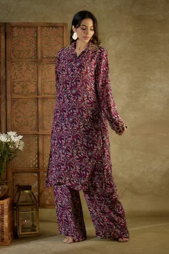 Purple printed long kurta set