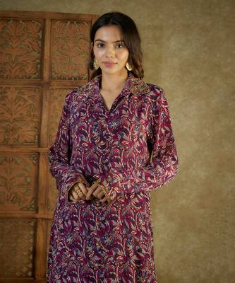 Purple printed long kurta set 4