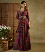 Pink printed anarkali with pre pleated drape