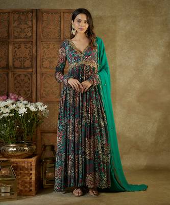 Green printed anarkali set 1