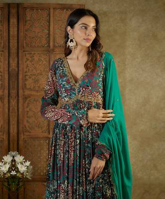 Green printed anarkali set 3