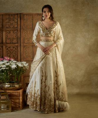 Ivory And Gold Embroidered Lehenga Set 1
