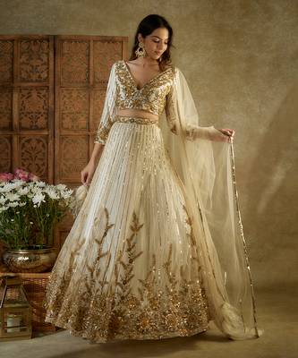 Ivory And Gold Embroidered Lehenga Set 2