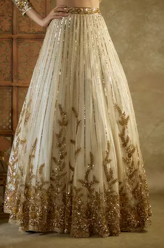Ivory And Gold Embroidered Lehenga Set
