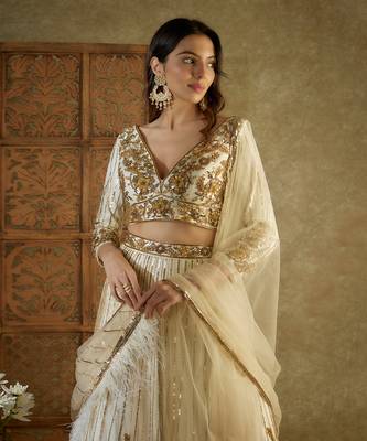 Ivory And Gold Embroidered Lehenga Set 4