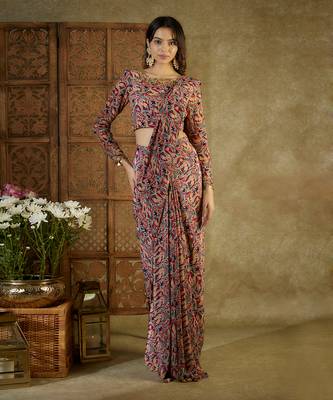 Ivory printed pre stitched saree 1