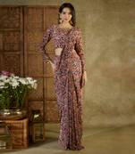 Ivory printed pre stitched saree