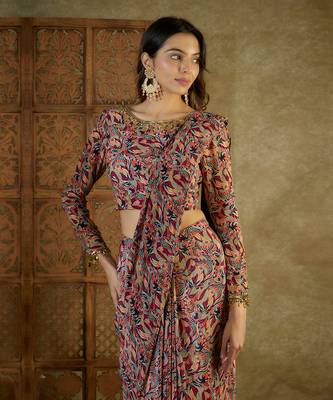 Ivory printed pre stitched saree 2