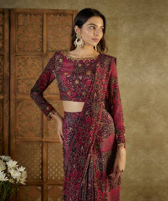 Pink printed pre stitched saree 2