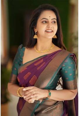 PURPLE WOVEN Faux Faux Kanjivaram SILK SAREE WITH BLOUSE PIECE 1