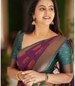 PURPLE WOVEN Faux Faux Kanjivaram SILK SAREE WITH BLOUSE PIECE