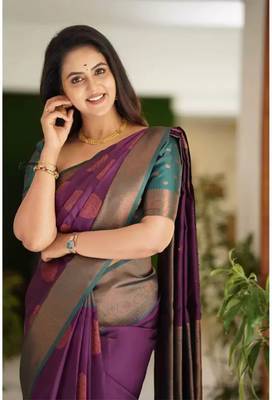 PURPLE WOVEN Faux Faux Kanjivaram SILK SAREE WITH BLOUSE PIECE 2