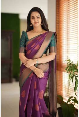 PURPLE WOVEN Faux Faux Kanjivaram SILK SAREE WITH BLOUSE PIECE 3