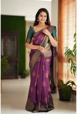 PURPLE WOVEN Faux Faux Kanjivaram SILK SAREE WITH BLOUSE PIECE 4