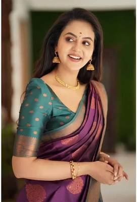 PURPLE WOVEN Faux Faux Kanjivaram SILK SAREE WITH BLOUSE PIECE 5