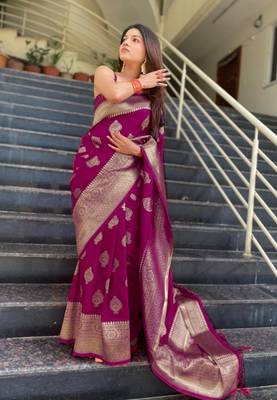 WINE WOVEN Faux Faux Kanjivaram SILK SAREE WITH BLOUSE PIECE 1