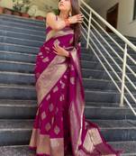 WINE WOVEN Faux Faux Kanjivaram SILK SAREE WITH BLOUSE PIECE