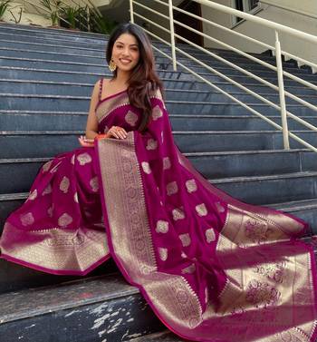 WINE WOVEN Faux Faux Kanjivaram SILK SAREE WITH BLOUSE PIECE 2