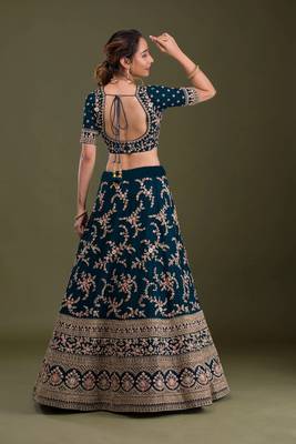 Blue Pink Embroidered Semi Stitched Lehenga Choli 2