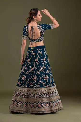 Blue Pink Embroidered Semi Stitched Lehenga Choli