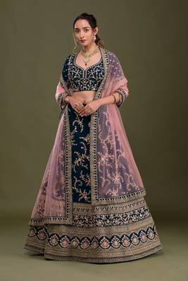 Blue Pink Embroidered Semi Stitched Lehenga Choli 3