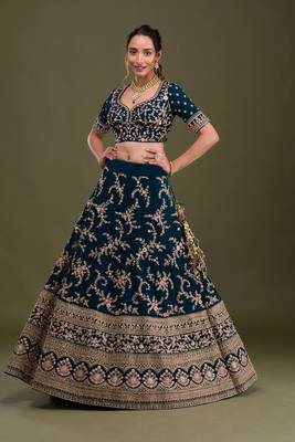 Blue Pink Embroidered Semi Stitched Lehenga Choli 4