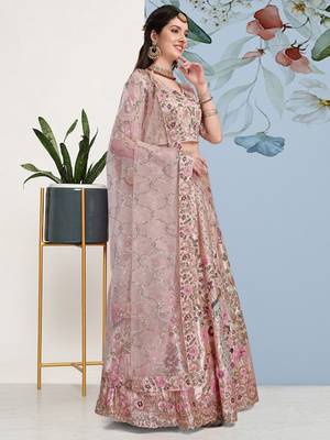 Gold and Pink Art Silk Semi Stitched Lehenga Choli with Sequin Embroidery 6