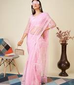 Vairagee Pink Soft Net Saree With  Embroidery Work & Embroidery  Blouse